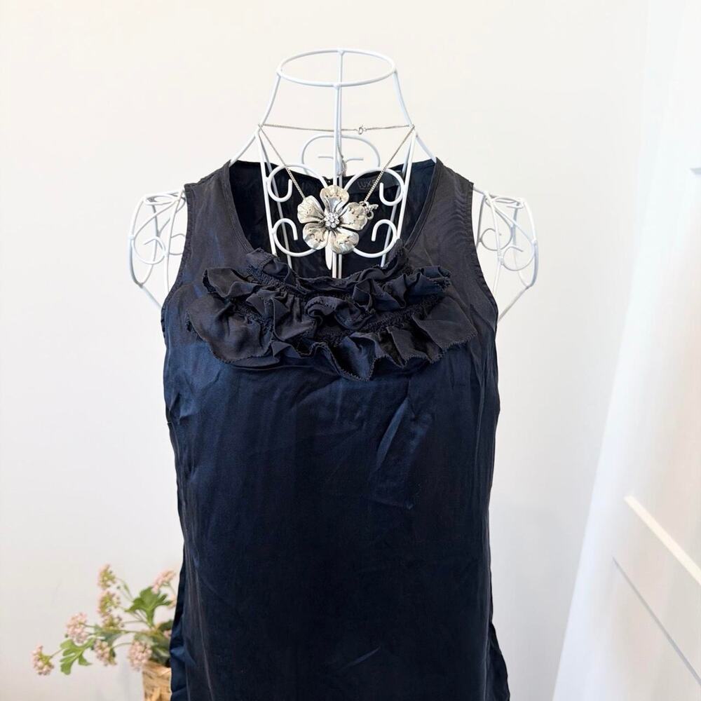 Cute vintage y2k silk navy ruffle silk tank - Picture 2 of 6